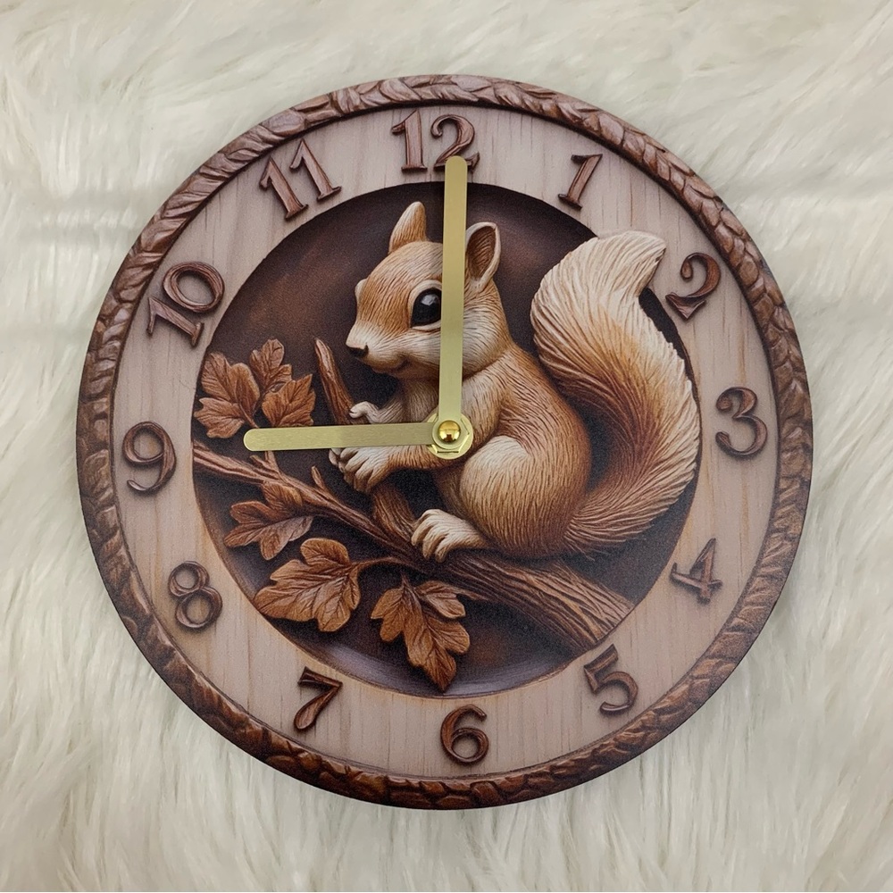 8” Round Squirrel Clock